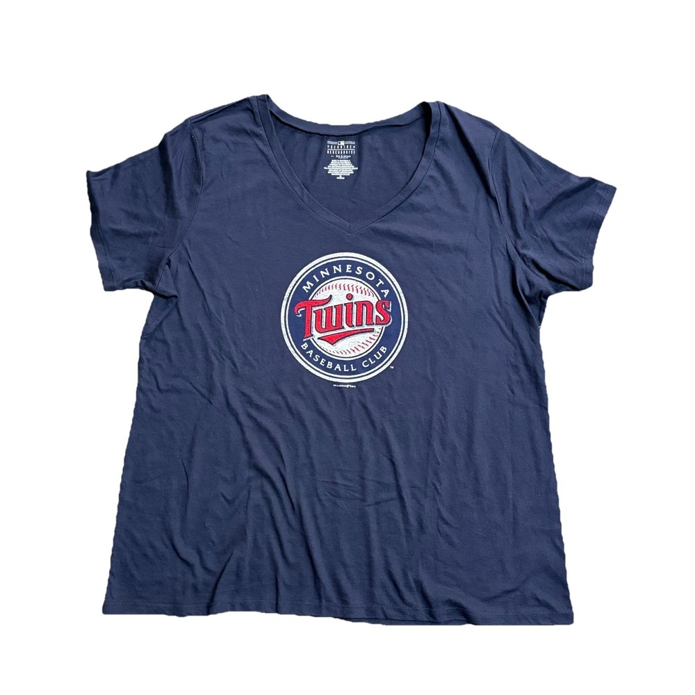 Majestic Athletic Women's Minnesota Twins Navy V-Neck Fan T-Shirt XL